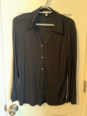 J. Jill Black Stretch Button-Up Collared Long Sleeve Blouse Women's Size S